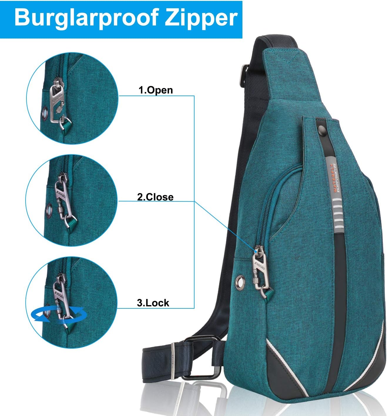 WATERFLY Small Crossbody Sling Backpack Anti Theft Backpack for Traveling Chest Shoulder Bag