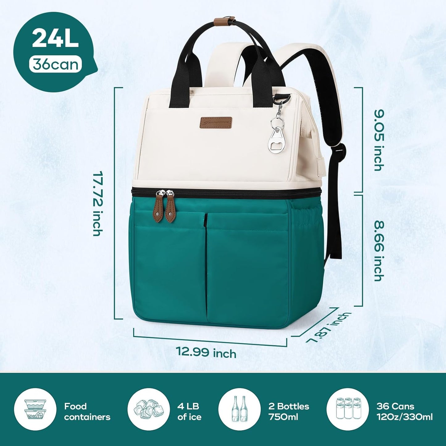 Maelstrom Cooler Backpack, 36 Cans Insulated Backpack Cooler, Soft Leakproof Double Deck Cooler Bag, Lightweight Lunch Backpack for Men & Women,Perfect for Beach Travel, Camping & Work-Beige green