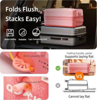 Kids Luggage, Lightweight Ride on Luggage with Spinner Wheels & Foldable Design (20-Inch+ Aged 1-3 Toddler, Pink Flower),Children Holiday Birthday Gift