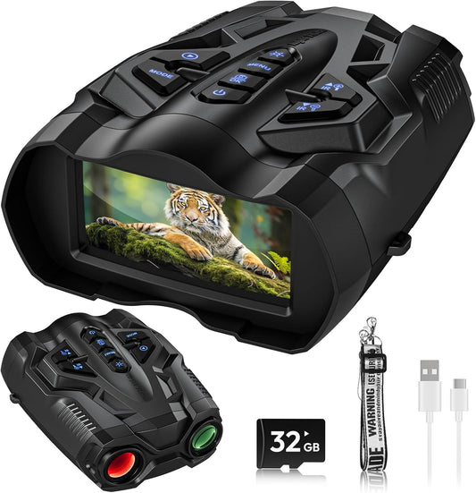 4K Night Vision Goggles for Adults,10X Zoom Night Vision Binoculars with 1000FT Infrared Range,4000mAh Rechargeable Battery,3.5" Screen,Include 32GB Card,Gift for Mens and Outdoor Enthusiasts