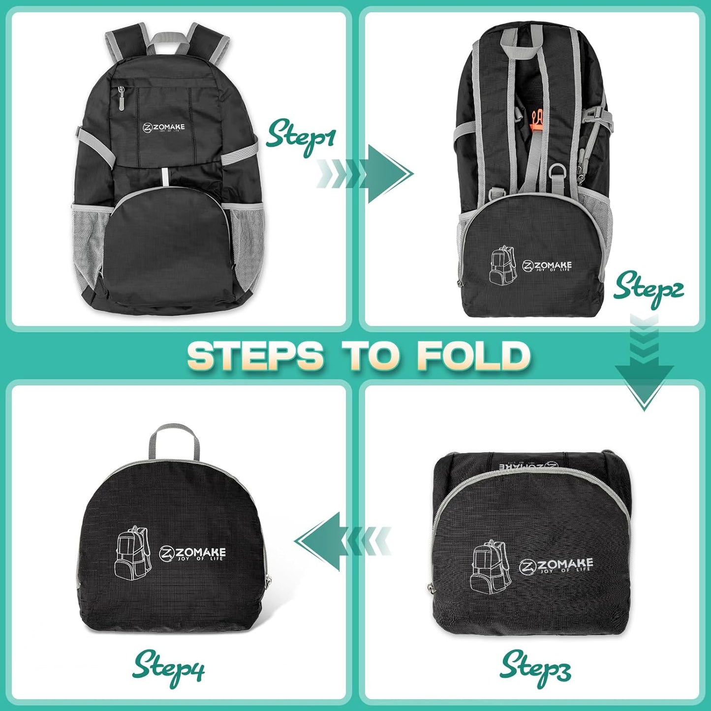 ZOMAKE Lightweight Packable Backpack 35L, Light Foldable Backpacks Water Resistant Collapsible Hiking Bag, Compact Folding Day Pack for Travel Camping(Graphite black)