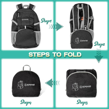 ZOMAKE Lightweight Packable Backpack 35L, Light Foldable Backpacks Water Resistant Collapsible Hiking Bag, Compact Folding Day Pack for Travel Camping(Graphite black)