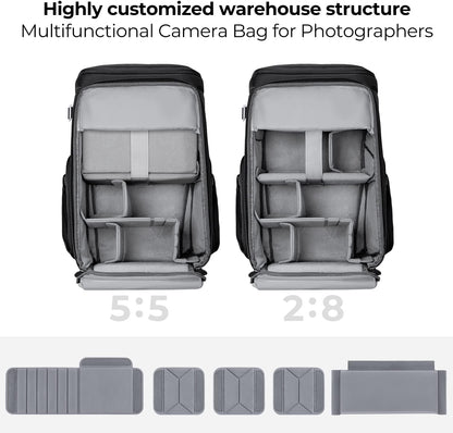 K&F CONCEPT Camera bags Waterproof 25L Large Capacity Camera Case with Raincover Camera Case 15.6 Inch Laptop Compartment Compatible with Canon/Nikon/Sony/DJI Mavic Drone Travel Camera Backpack
