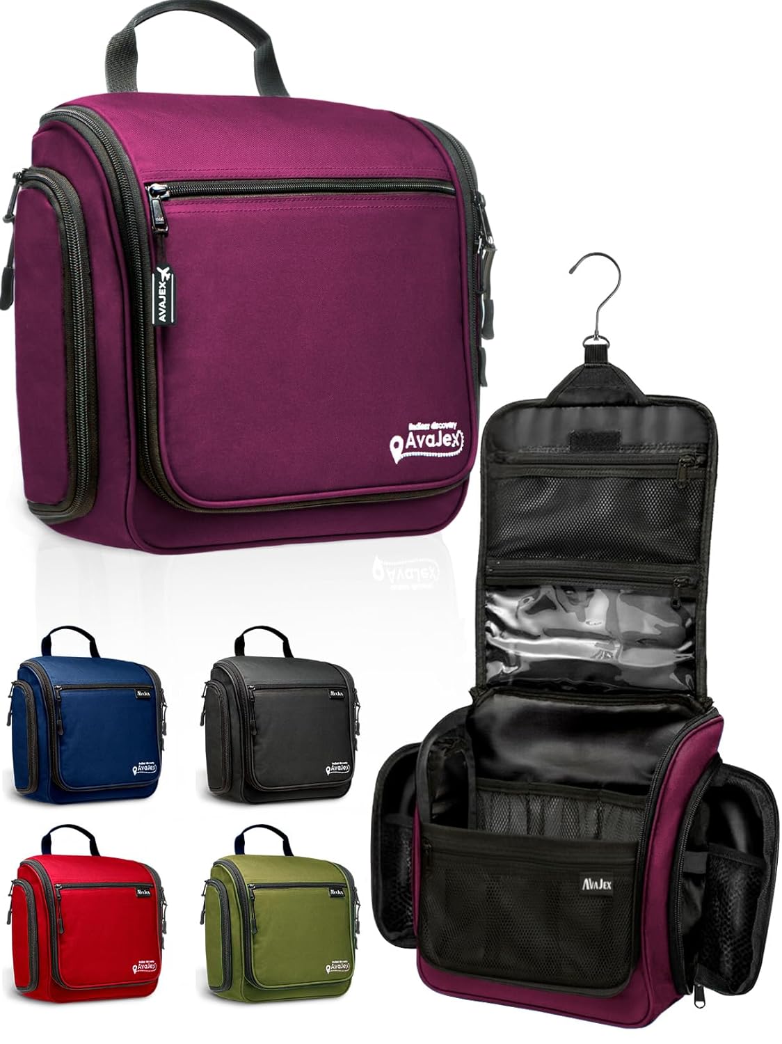 Travel Toiletry Bag for Men and Women - (10.6”x10.6”x3.2”) Large Hanging Toiletry Organizer - Waterproof Hygiene Bag with Metal XXL Swivel Hook, with Sturdy Zippers and 19 Compartments for Toiletries