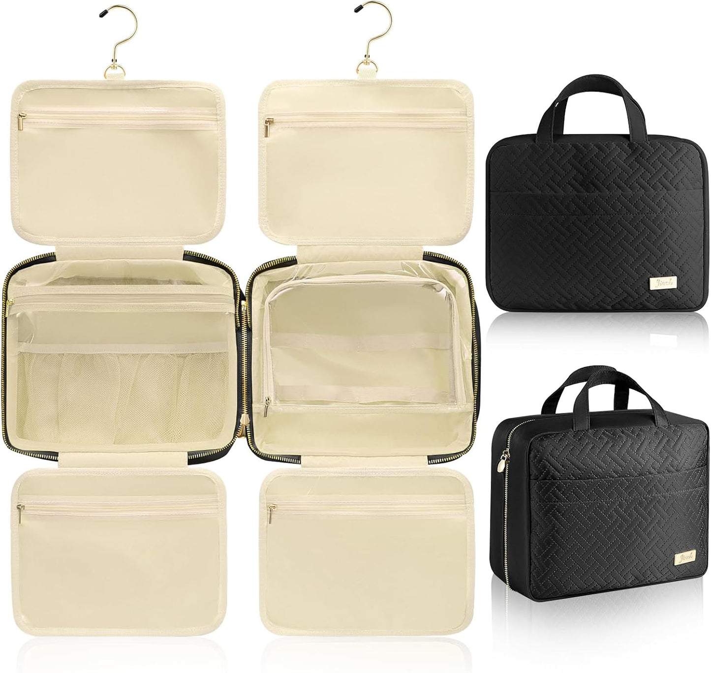 Hanging Travel Toiletry Bag for Women Detachable Toiletry Bag with 6 Compartments Large Makeup Bag Cosmetic Organizer for Bathroom Shower Business Trips Camping，Black