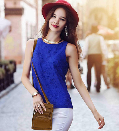 Krediz leather Crossbody Purses for Women, Multi Pocket Crossbody Purse with Adjustable Strap, Soft & Durable Leather Purse