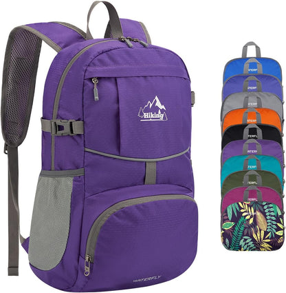 WATERFLY Hiking Foldable Daypack Backpack: 25L Ultra Lightweight Packable Waterproof Outdoor Travel Day Pack for Woman Man