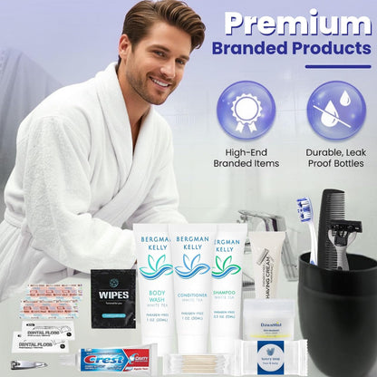 Trektote Bulk Hygiene Kit For Men And Women – (50 Pack) 20 Piece Set Of Travel Size Toiletries, TSA Compliant, Bulk Travel Essentials, Includes Shampoo And Conditioner, Body Wash, Toiletry Bag & More