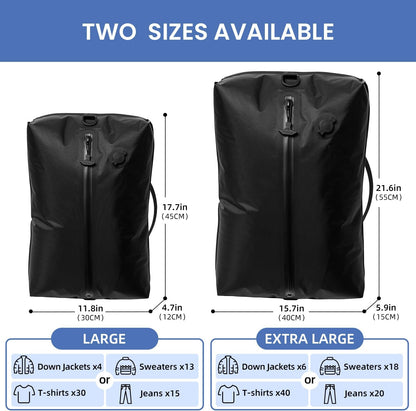 BAGAIL TPU Vacuum Bag for Travel, Reusable Compression Bag with IPX8 Waterproof Zipper, Save Space for Suitcase, Backpack and Carry on (Black, ExtraLarge, With Pump)