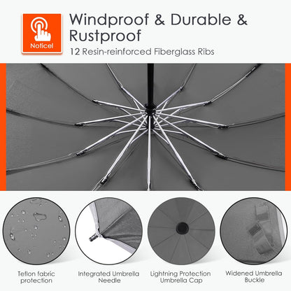 Bodyguard Inverted Umbrella - Large Windproof for Rain & Sun, Compact Reverse With Reflective Stripe, Teflon-Coated for Women Men, Travel Folding With Cover Bag