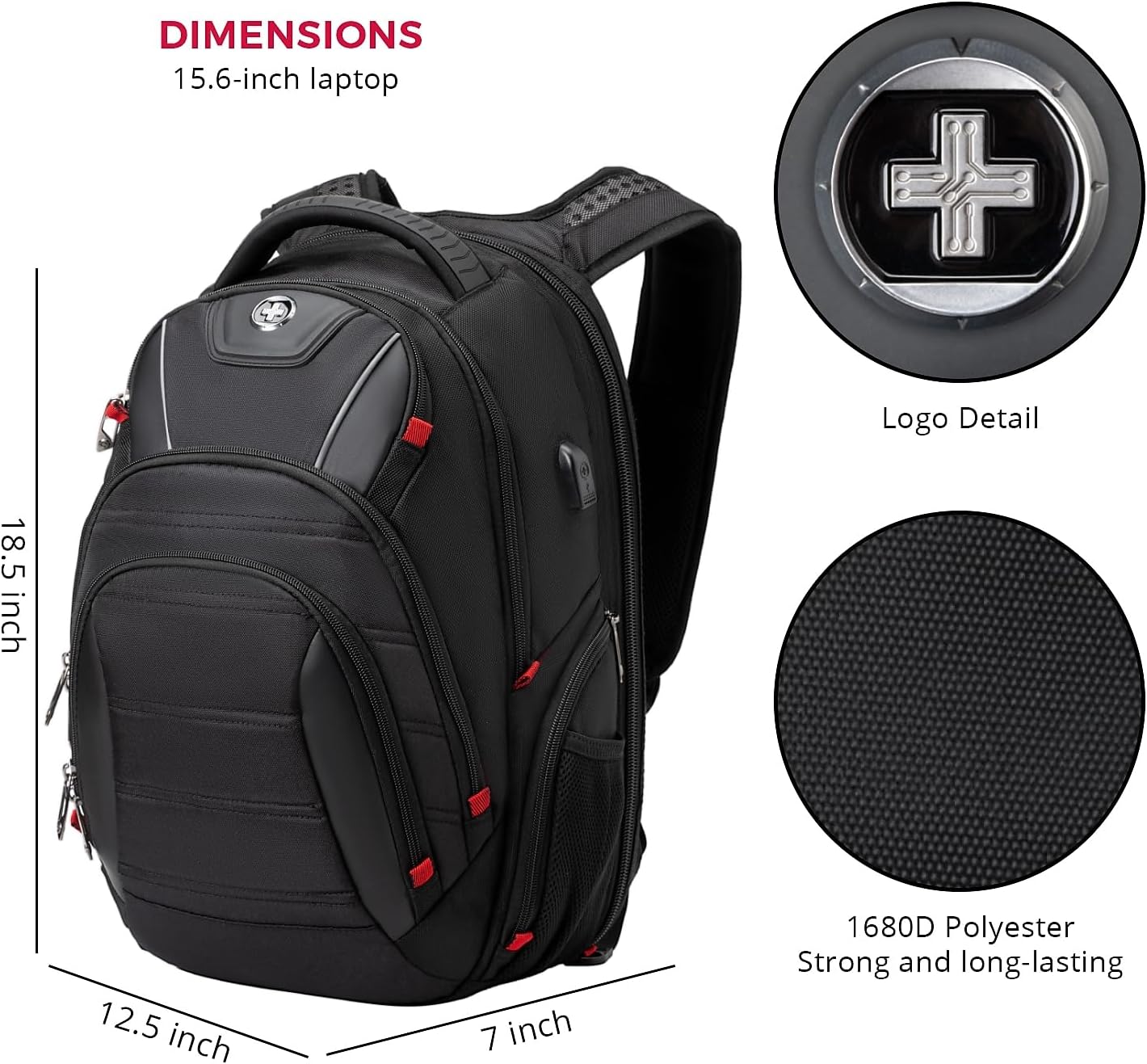 Swissdigital Design Travel Backpack for men, TSA Friendly USB Charging RFID Protection Business Backpack Fits 15.6" Laptops Black | J14-BR