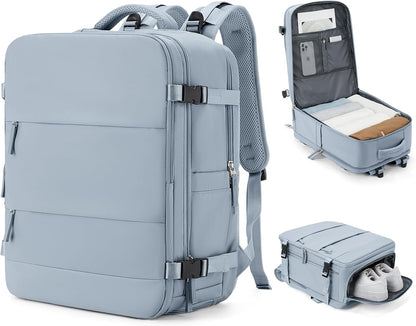coowoz Large Travel Backpack Carry On for Women Man Waterproof Gym Backpack with Laptop Compartment Mochila de Viaje Teacher Personal Item Backpacks Rucksack Airplane Accessories Must Haves Gray Blue