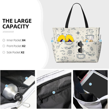 Beach Bag for Women Beach Tote Bag Waterproof Sandproof Large Bags with Zipper Big Capacity for Vacation Travel