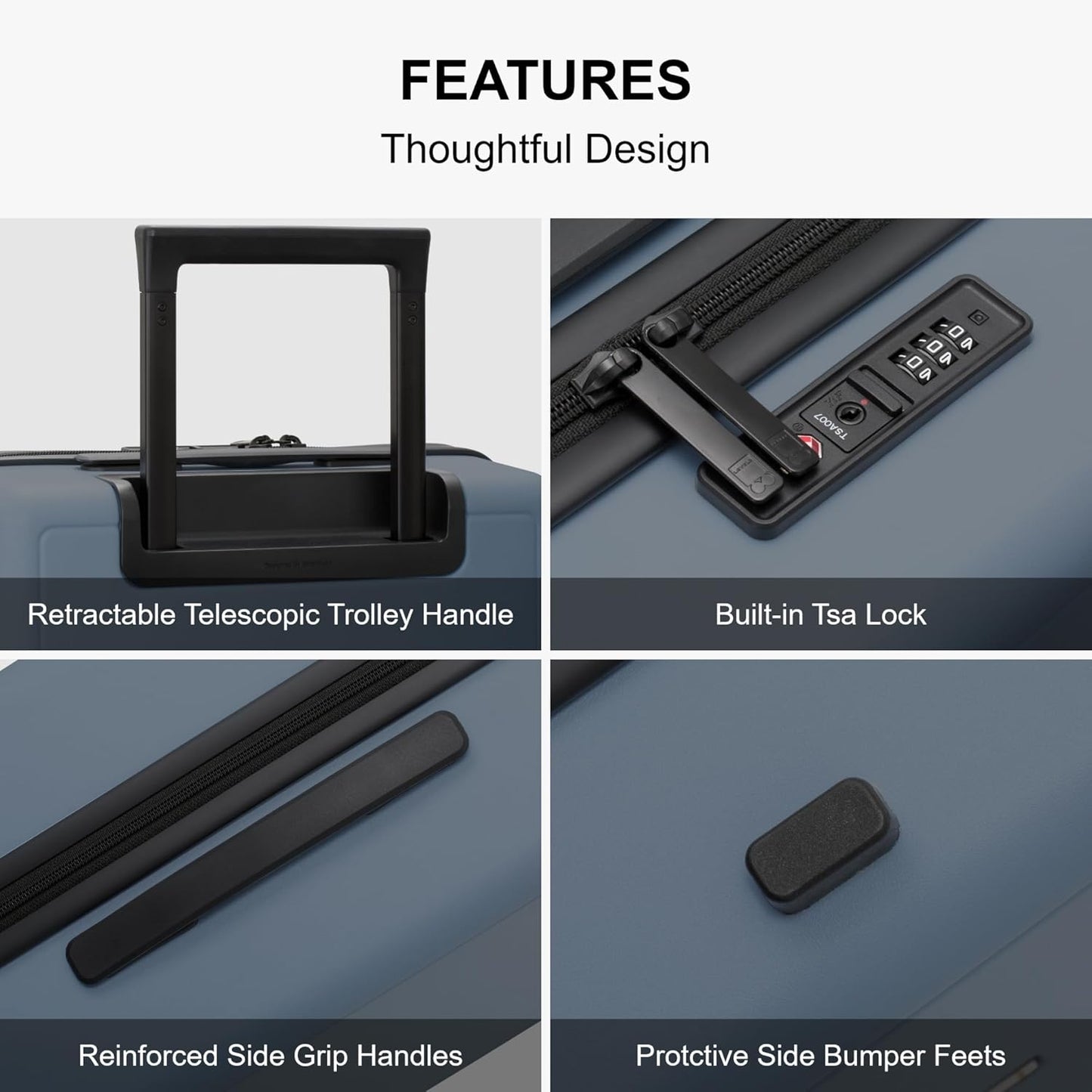 LEVEL8 Elegance Carry-on Suitcase, 20 Inch Carry on Luggage, Hardside Large Suitcases with Wheels, Tavel Bag with Tsa Lock,Blue Grey