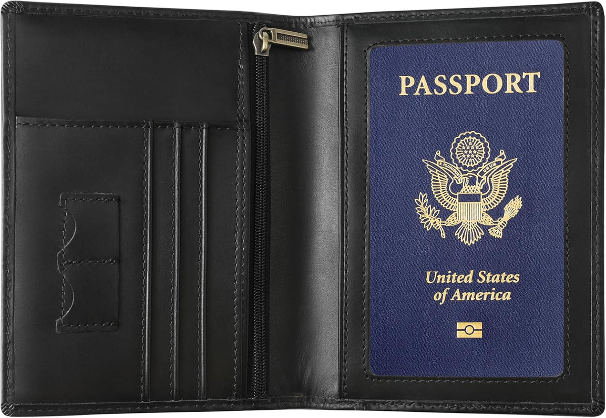 Ringsun Leather Passport Cover for Men Women, RFID Passport Wallet Case Travel Passport Holder for Family