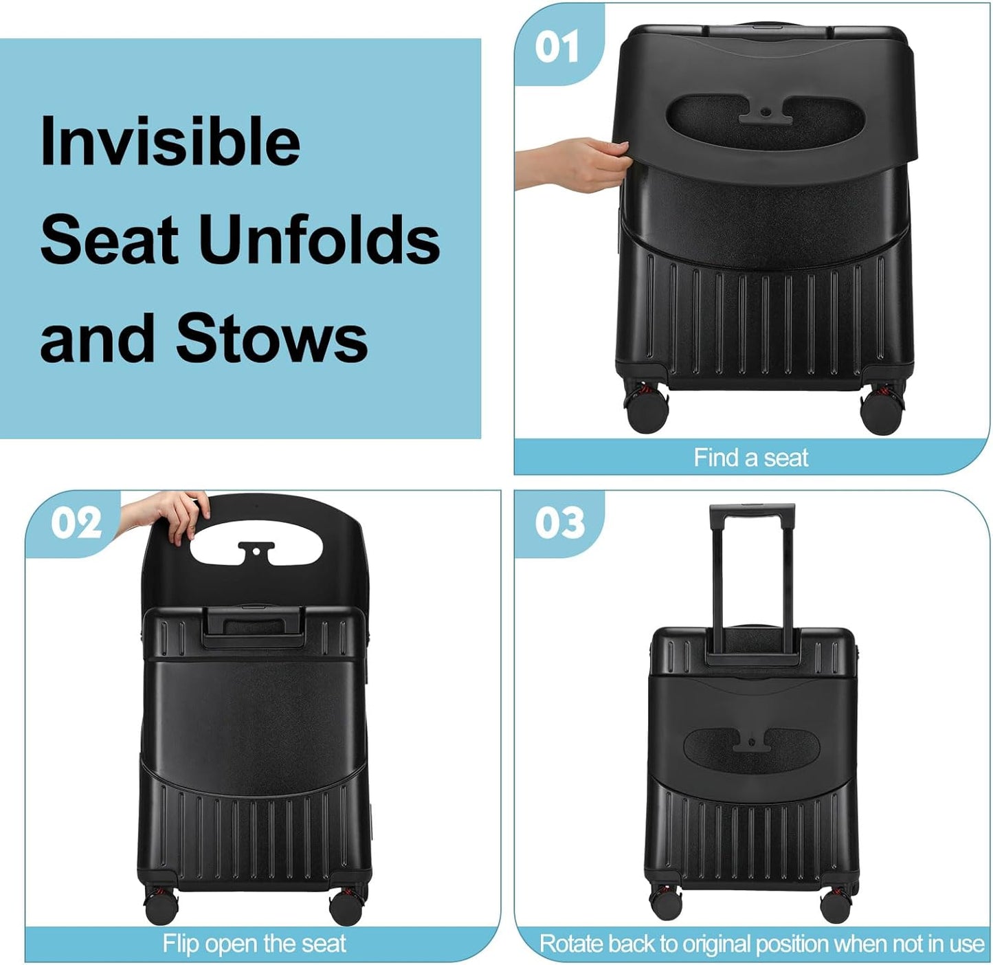 20 Inch Ride on Luggage with Seat for Kids Expandable Ride on Suitcase with Spinner Wheels and Locks for Travel