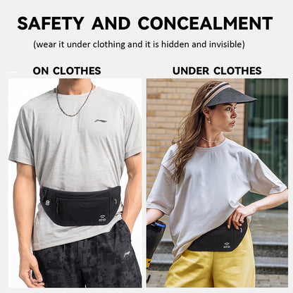 Travel Money Belt for Men and Women hidden slim passport holder - travel wallet with RFID blocking under clothes to protect Cash, Credit Cards and Documents (khaki)