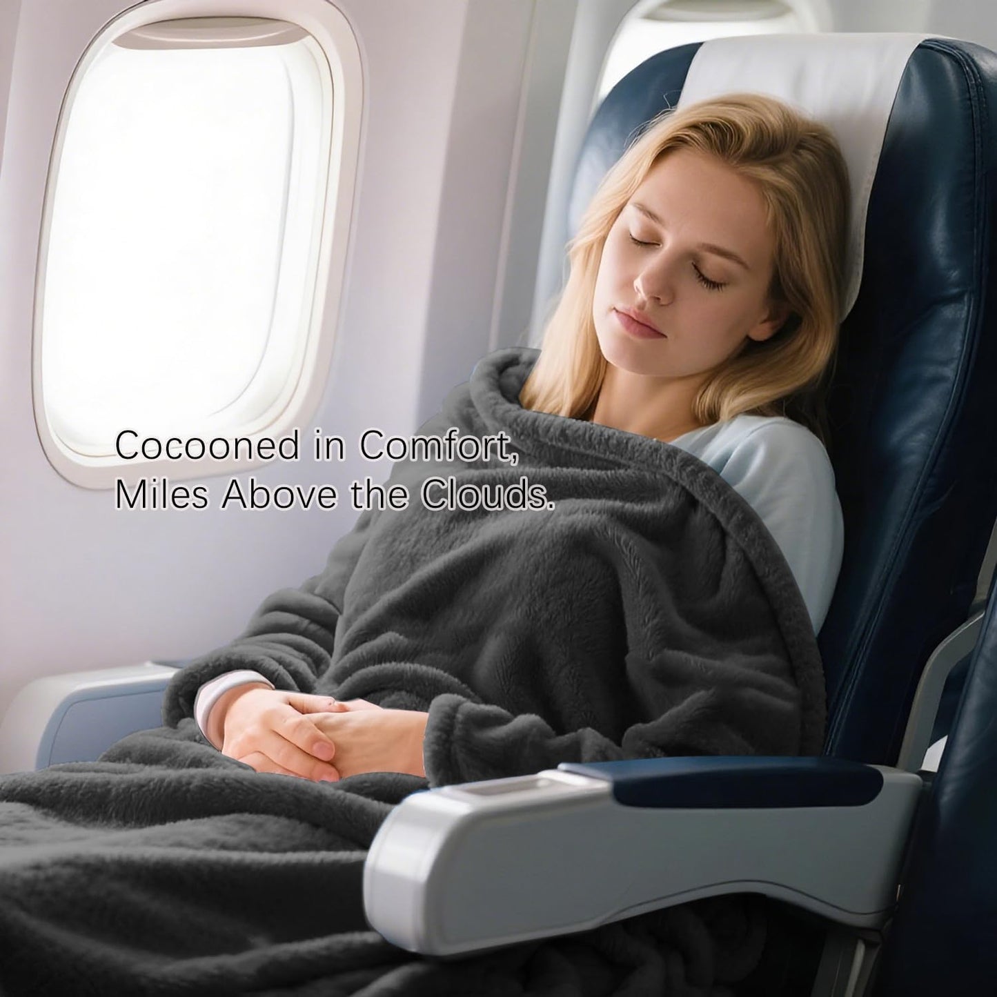 Melissa Large Travel Blanket and Inflatable Pillow Set - 69“ x 43.3” – Soft Blanket with Carry Bag – Lightweight, Compact & Washable for Backpacking, Hiking, Car, Airplane, Office, Camping (Gray)