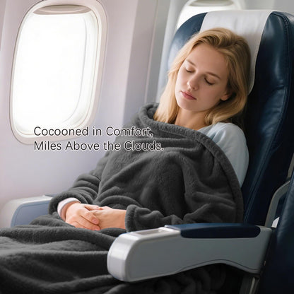 Melissa Large Travel Blanket and Inflatable Pillow Set - 69“ x 43.3” – Soft Blanket with Carry Bag – Lightweight, Compact & Washable for Backpacking, Hiking, Car, Airplane, Office, Camping (Gray)