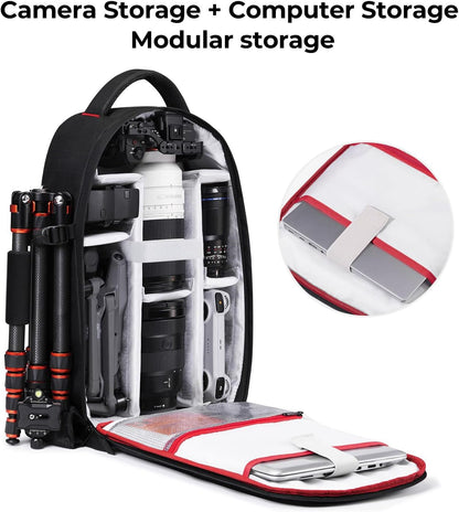 K&F CONCEPT Camera Backpack for Photographers Large Waterproof Photography Camera Bag with Laptop/Tripod Compartment for Men Women Black Red