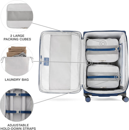 Travelpro VersaPack+ Lightweight Softside Expandable Checked Luggage, 8 Spinner Suitcase, TSA Lock, Men and Women, Checked Large 29-Inch, Estate Blue