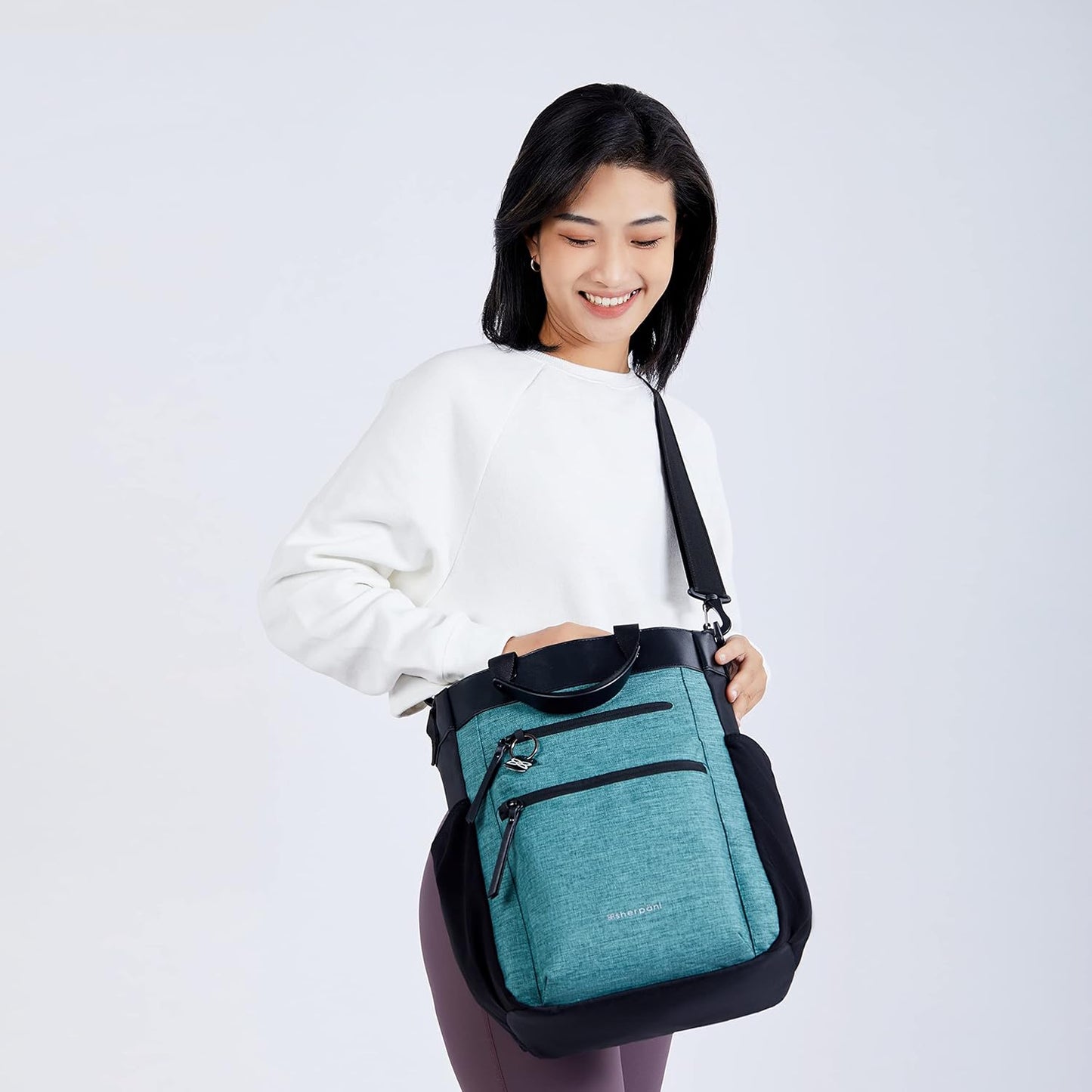 Sherpani Soleil, Anti Theft Convertible Backpack, 3 in 1 Tote Bag, Crossbody Bag, Cross Body Purse, 18L Travel Backpack, Travel Gifts for Women, RFID Protection, Fits 13” Laptop (Teal Lite)