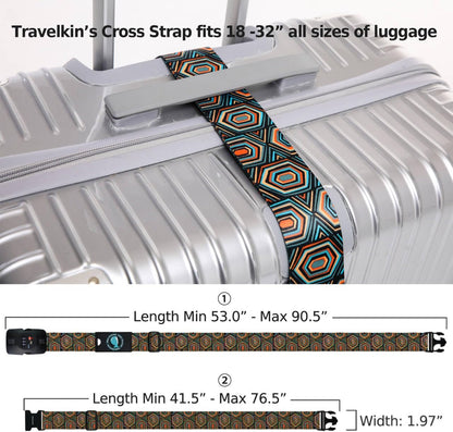 Travelkin Luggage Straps TSA Approved - Adjustable Cross Suitcase Straps with TSA Lock, Reinforced Buckle, Unique Pattern - Secure Heavy Duty Luggage Straps for Travel (Geometry)