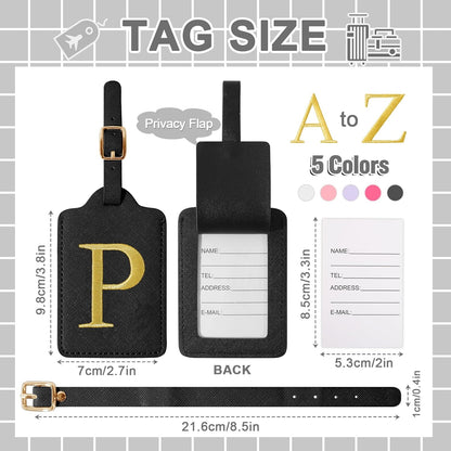 Personalized Initial Luggage Tags for Suitcase TSA Approved, Black Leather Cute Luggage Tag with Privacy Cover Name Card, Embroidered Custom Luggage Tags Travel Backpack Tags Gifts for Women Kids(P)