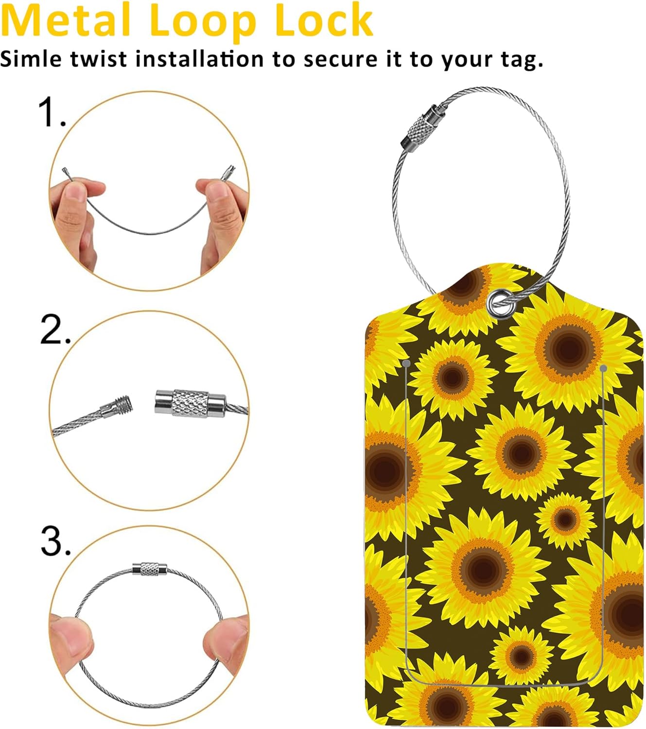 2 Pack Sunflower Luggage Tags for Suitcases,Beautiful Floral Leather Baggage Suitcases Tag Name ID Label Privacy Cover Travel Bag Tags for Women Men Boys Girls