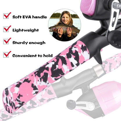 ODDSPRO Kids Fishing Pole Pink, Portable Telescopic Fishing Rod and Reel Combo Kit - with Spincast Fishing Reel Tackle Box for Girls, Youth