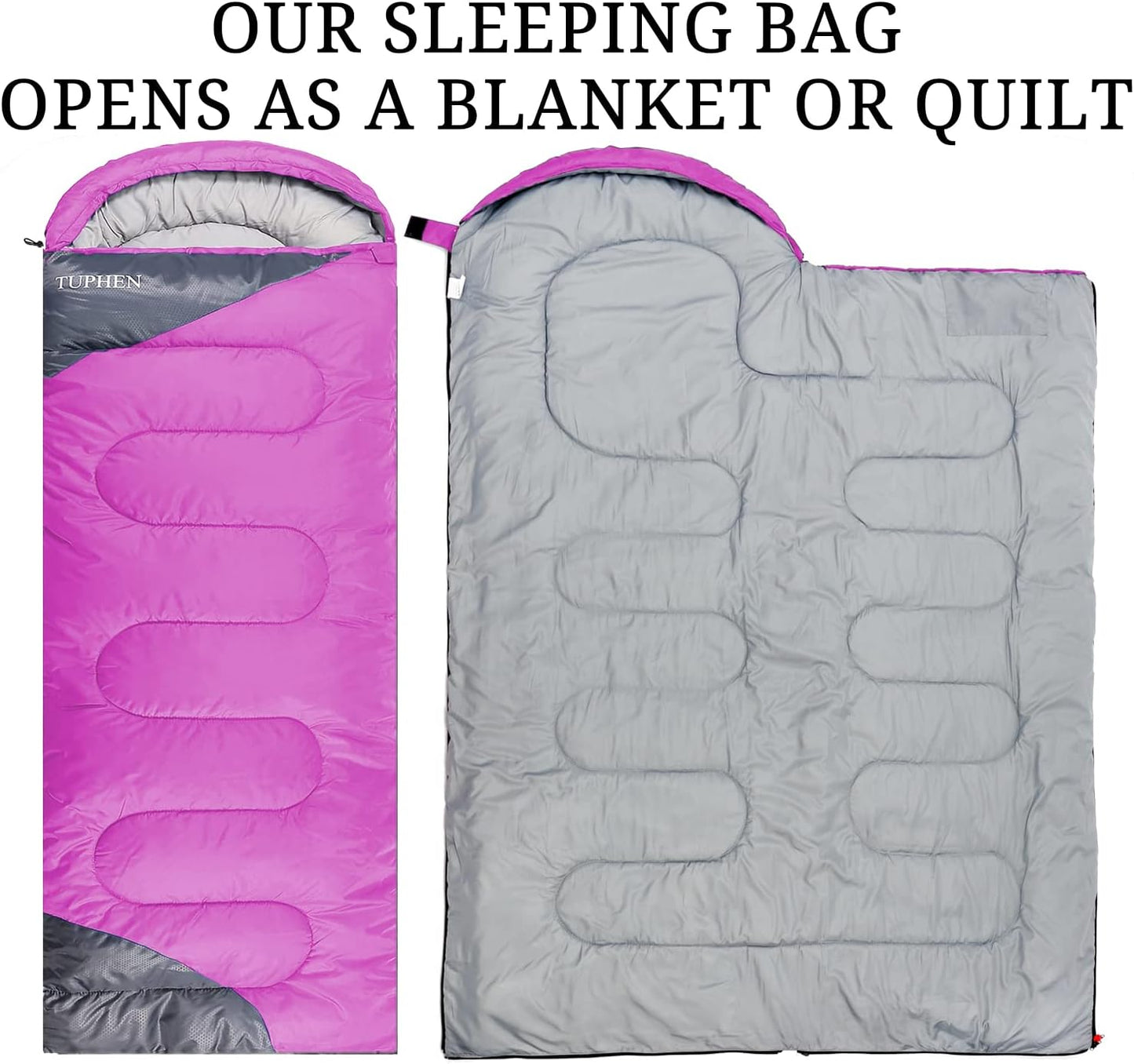 tuphen- Sleeping Bags for Adults Kids Boys Girls Backpacking Hiking Camping Microfiber Liner, Cold Warm Weather 4 Seasons Indoor Outdoor Use, Lightweight & Waterproof