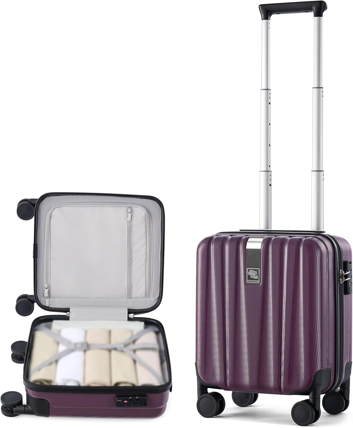 Hanke 14 Inch Underseat Carry On Luggage with Wheels Hard Shell Suitcases Lightweight Small Luggage for Weekender Mini Suitcase Carry On Bag Travel Luggage for Travel Rolling Suitcase.(Purple)