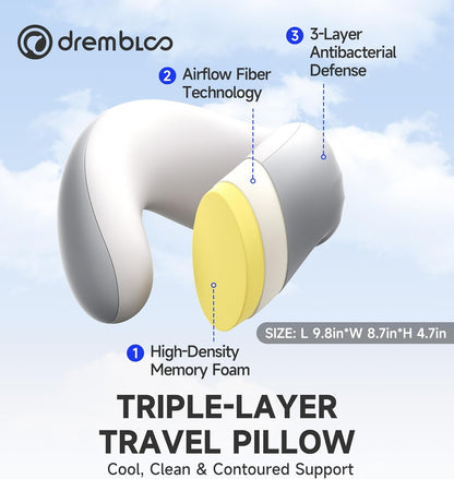 Travel Pillow for Airplane Sleep, 100% Memory Foam Neck Pillow for Deep Sleepers, Ergonomic Design for Air Plane, Car & Office Naps, Dark Gray