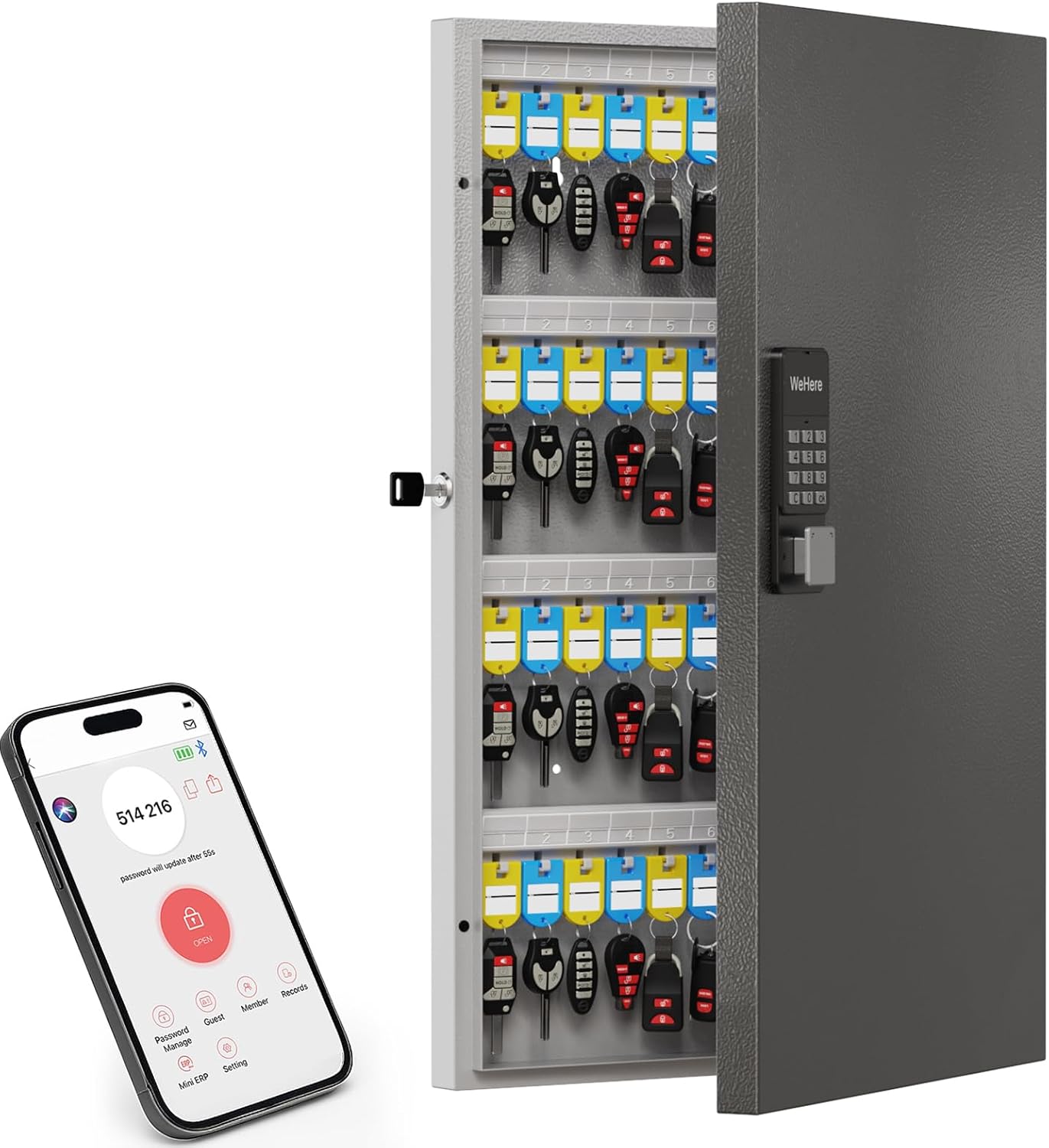 96 Key Lock Box Wall Mount, Key Cabinet Organizer use One Time Password,Fixed Code/Bluetooth Unlock, Security Lockbox for Valets, Hotels, Car, Offfice Key Management & Storage