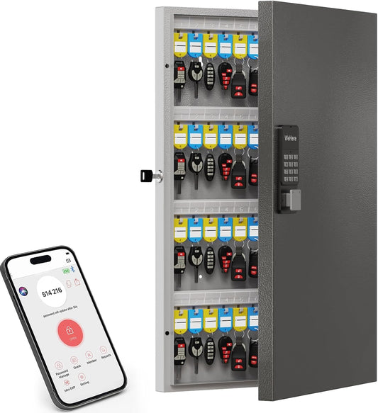 96 Key Lock Box Wall Mount, Key Cabinet Organizer use One Time Password,Fixed Code/Bluetooth Unlock, Security Lockbox for Valets, Hotels, Car, Offfice Key Management & Storage