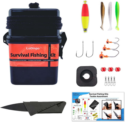 Mini Survival Fishing Kit Small Emergency Fishing Gear Box Pocket Fishing Tackle Travel Fishing Shoebox Surf Survivalist Fishing Accessories Pack Gifts for Fishing Starter Men