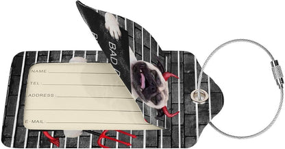 2 Pack Luggage Tags for Suitcase, Devil Pug Dog PU Leather Travel Luggage Tag with Privacy Flap, Name ID Label and Metal Loop for Women Men Suitcase Baggage Bag Backpack