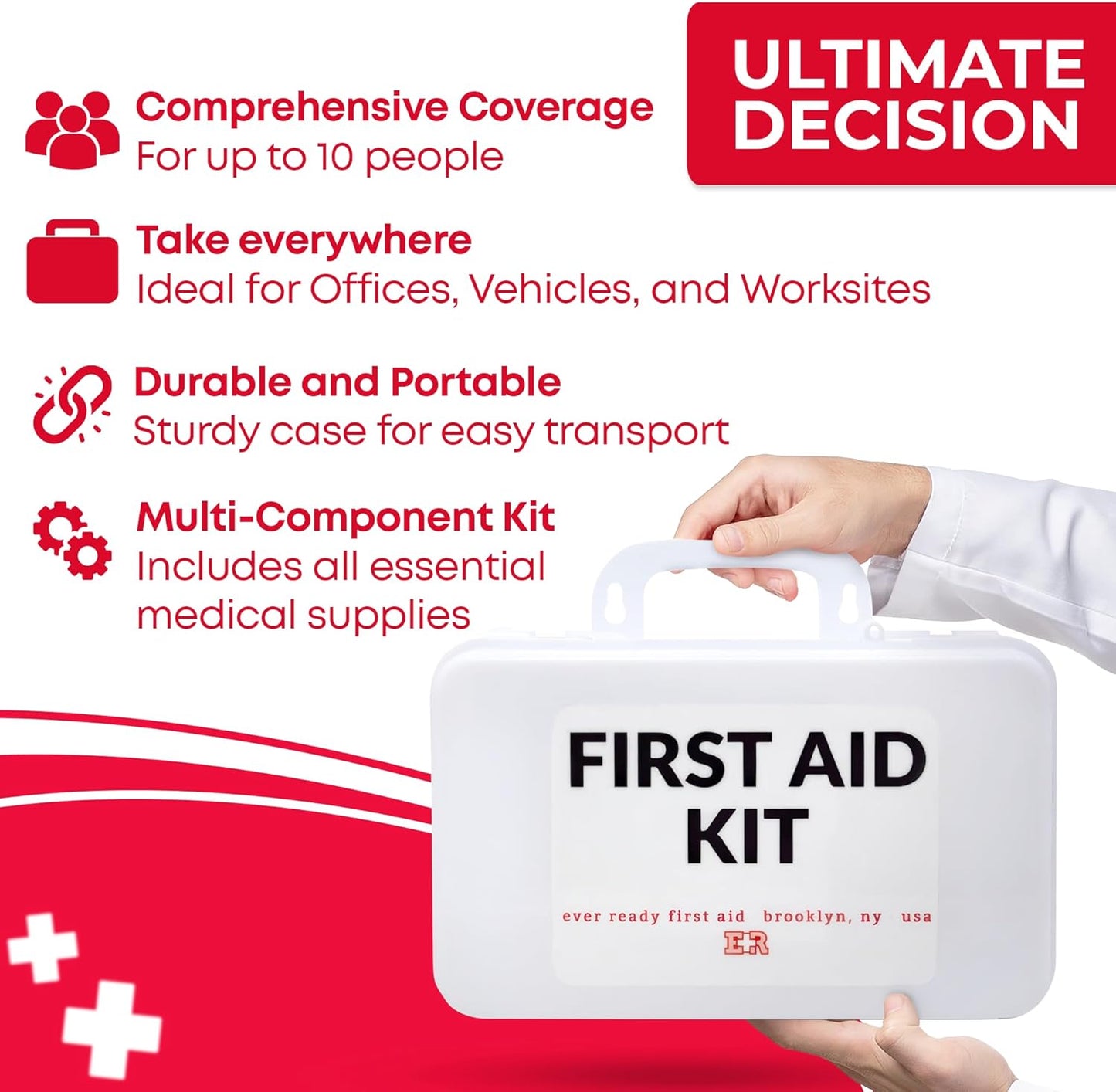 10 Person First Aid Kit - OSHA and ANSI Class A Compliant, Fully stocked Emergency Kit for Home, Office or Construction site