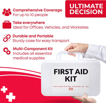 10 Person First Aid Kit - OSHA and ANSI Class A Compliant, Fully stocked Emergency Kit for Home, Office or Construction site