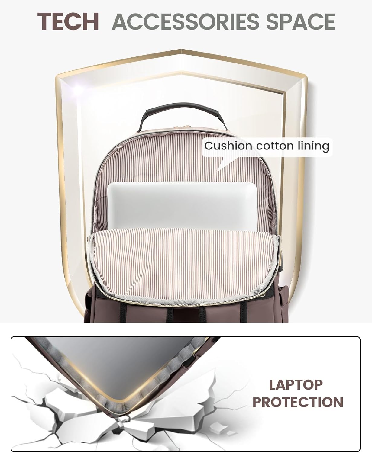 LOVEVOOK Laptop Backpack Purse for Women, Large Capacity Travel Business Computer Work Bag, Quilted Casual Nurse Backpack for Womens, Fit 15.6 Inch Laptop with USB Port, Brown