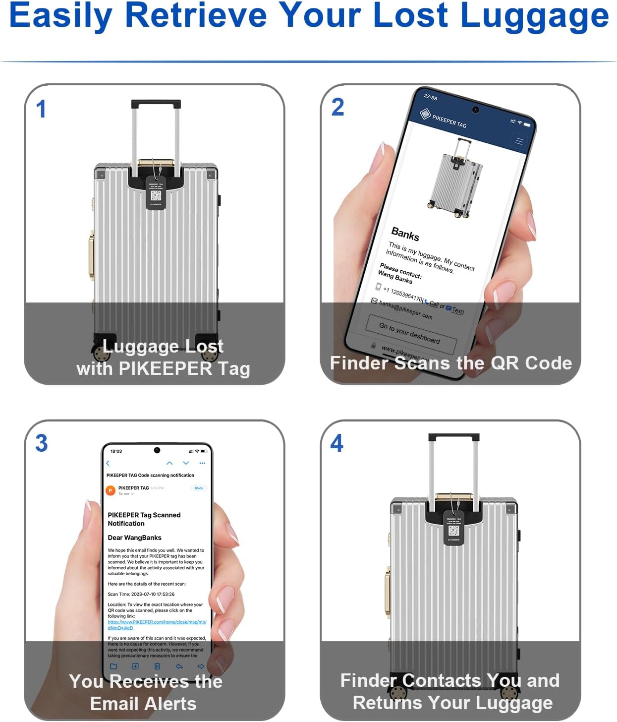 Smart Luggage Tag - Waterproof QR Code Cruise ID Labels with Location Notification When Scanned, Customizable & Durable Travel Tags for Suitcases, Backpacks, Hide Personal Info Securely