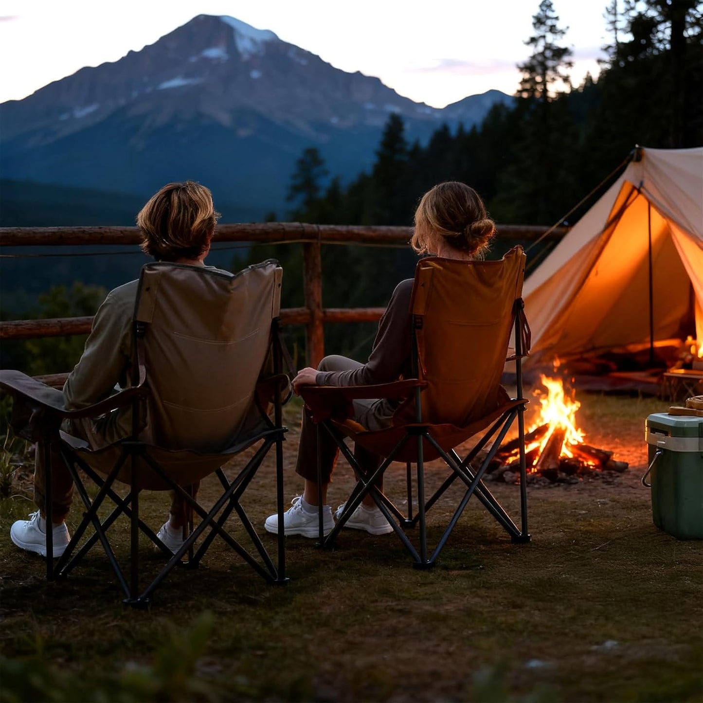 TIMBER RIDGE Oversized Folding Camping Chair for Adults, Support 550 LBS Heavy Duty with Cup Holder Side Pocket for Camp, Lawn, Picnic, Tan, 2 Pack