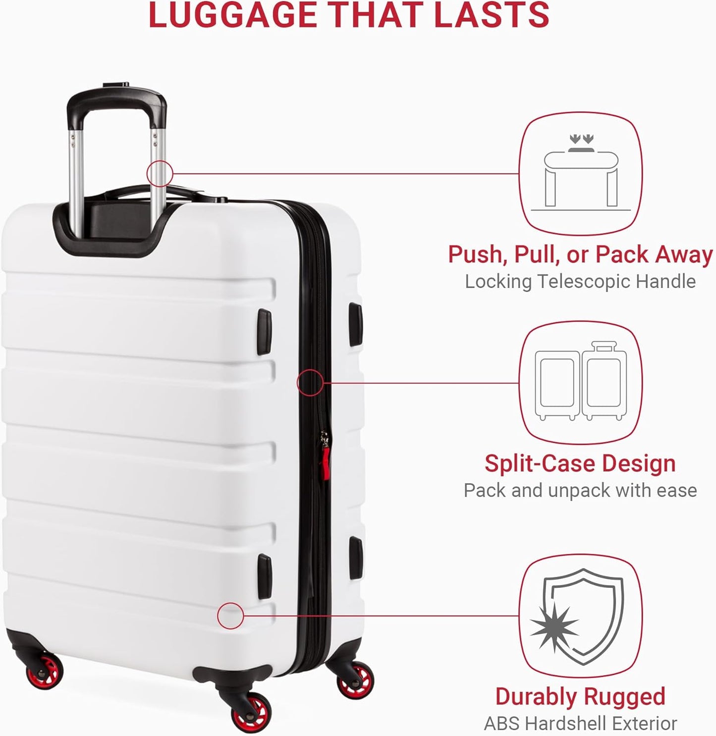 SwissGear 7366 Hardside Expandable Luggage with Spinner Wheels, White, Checked-Medium 23-Inch