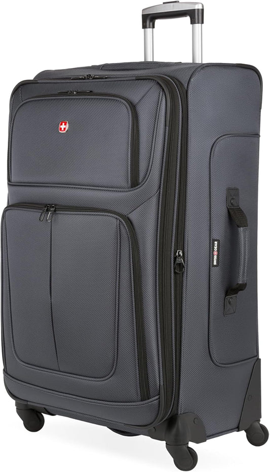 SwissGear Sion Softside Expandable Luggage, Dark Grey, Checked-Large 29-Inch