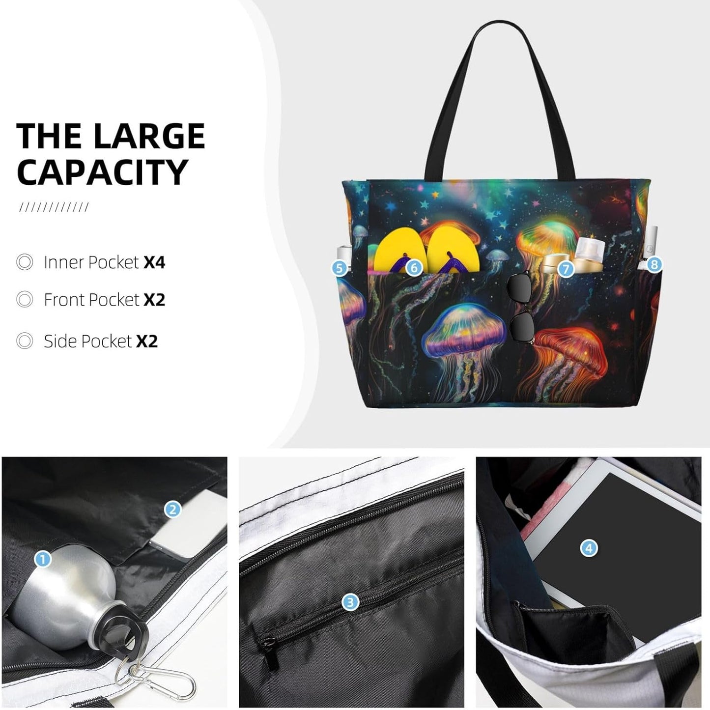 Beach Bag for Women Beach Tote Bag Waterproof Sandproof Large Bags with Zipper Big Capacity for Vacation Travel