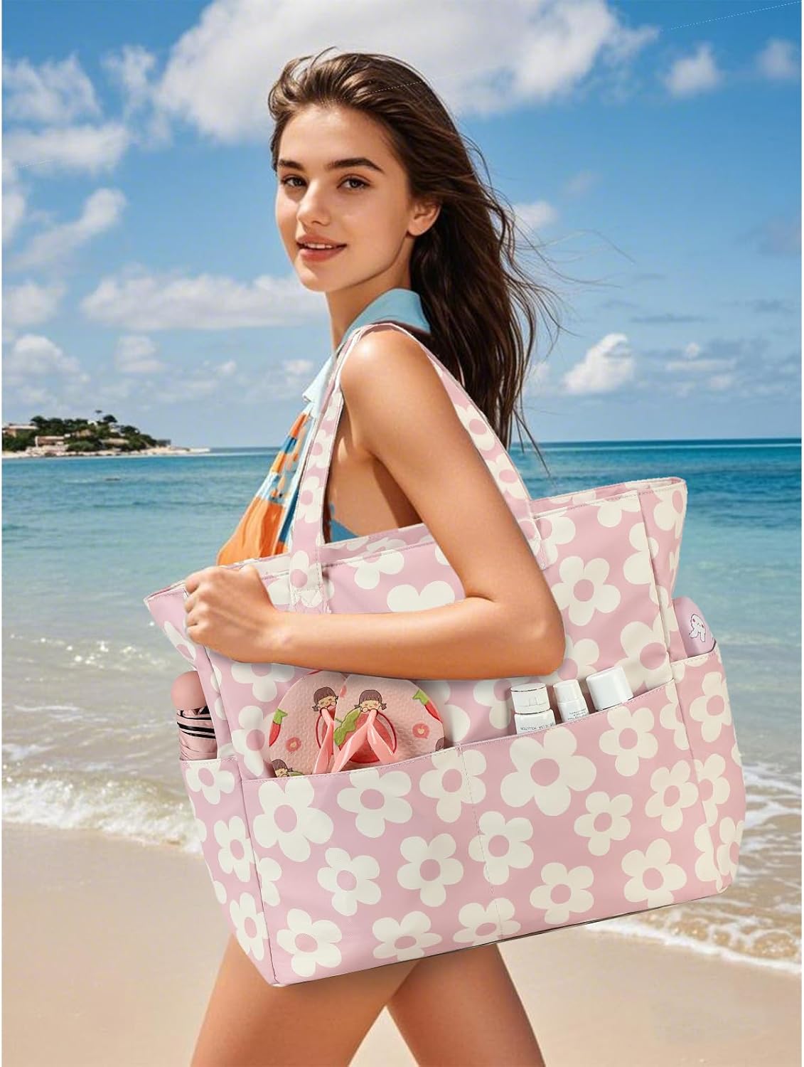 Waterproof Beach Tote Pool Bags for Women Ladies Extra Large Gym Tote Carry On Bag With Wet Compartment for Weekender Travel