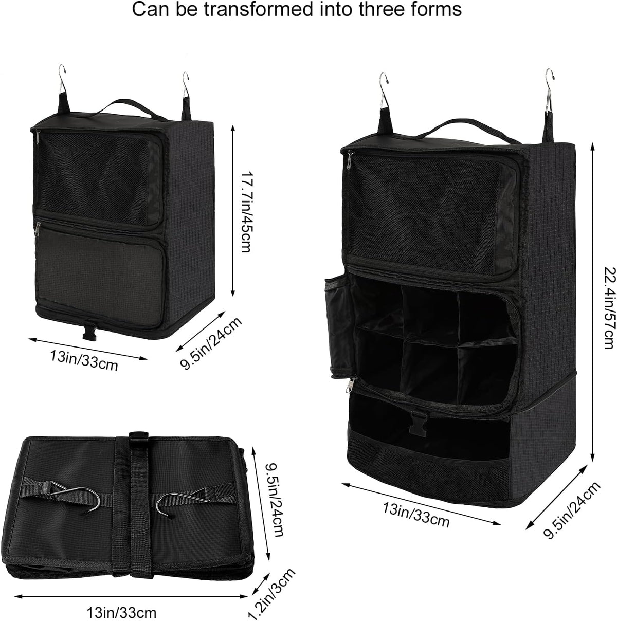 TABITORA Travel Portable Hanging Shelves Closet Organizer Packing Luggage Storage with Multifunctional and Foldable Invisible Compartment,Lightweight, for Suitcase, RV,Closet…Black,XL