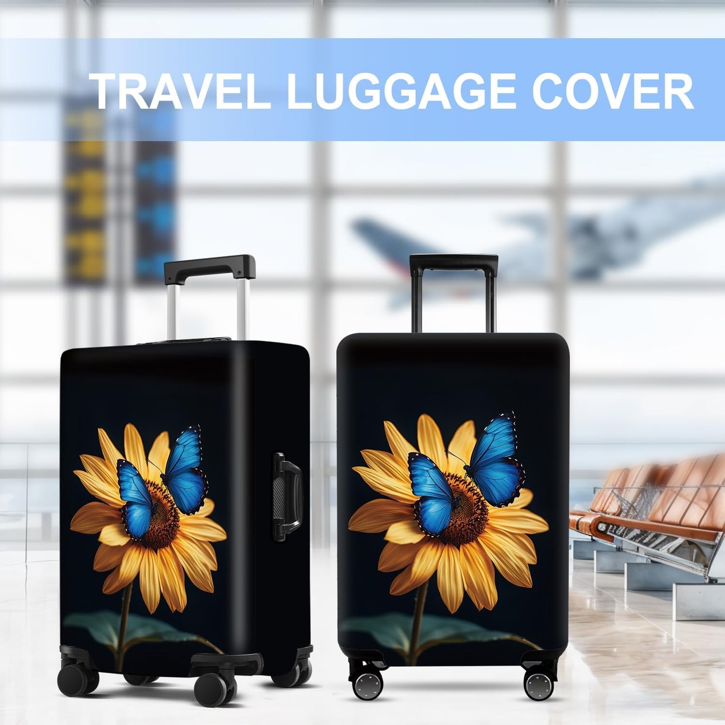 Luggage Cover Washable Suitcase Protector Anti-scratch Suitcase cover Fits 20-34 Inch Luggage (Sunflower, L(28-30inch suitcase))