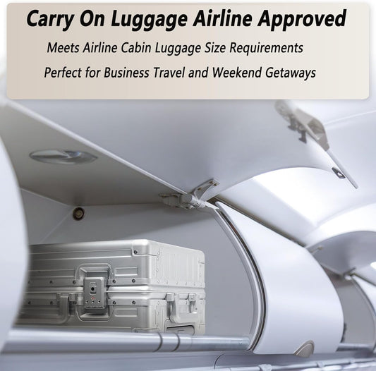 20 Inch All Aluminum Carry On Luggage 22x14x9 Airline Approved with Spinner Wheels,Hard Shell Zipperless Lightweight Small Suitcase with TSA Approved for Travel Business Women Men,Silver