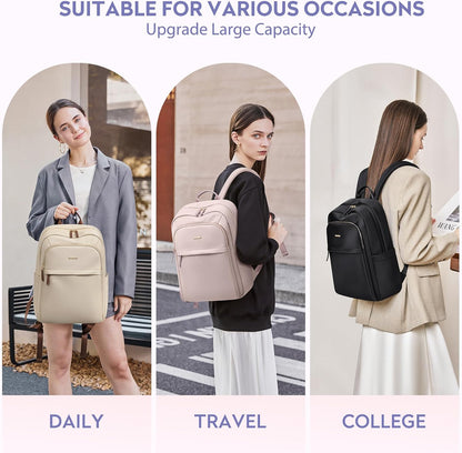 Hiking Travel Backpack for Women Casual Business Weekender Multilayer Laptop Bag,16 Inch,Pink